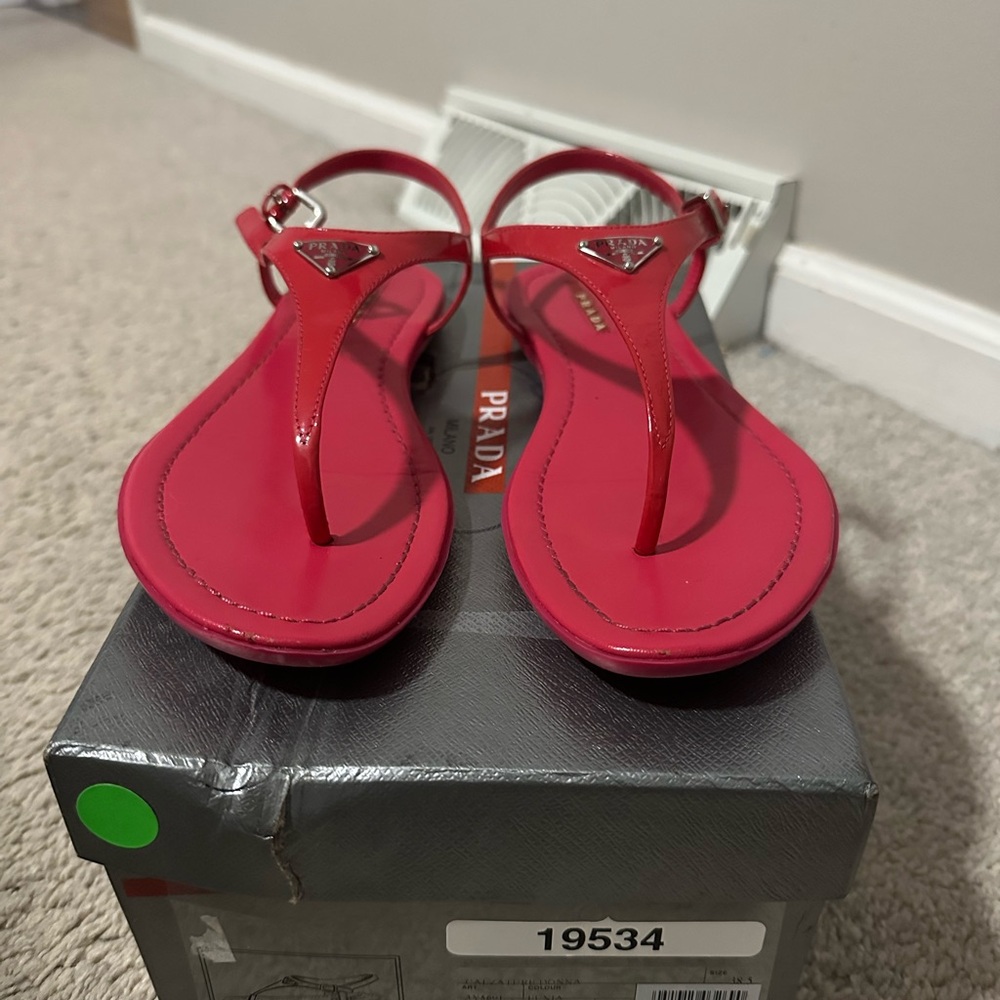 Prada Women's logo triangle sandal fuschia 38.5